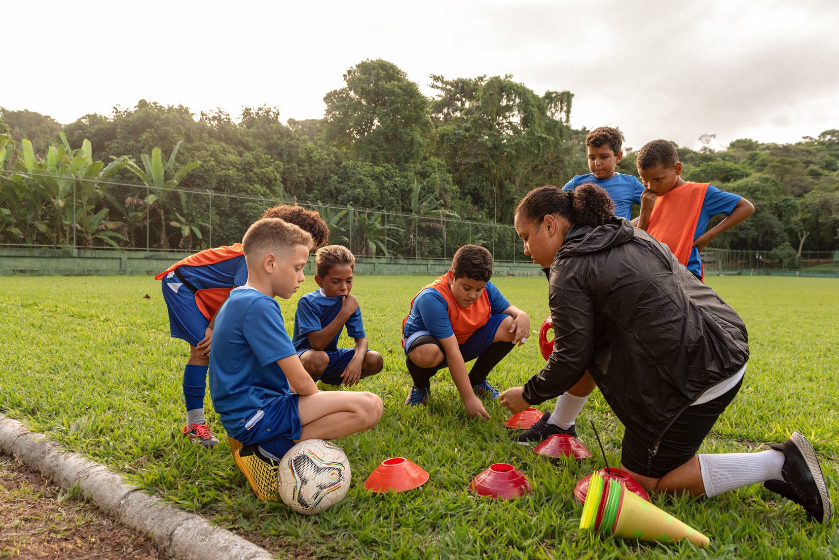 Sports Coach Female Coach Training Soccer Team